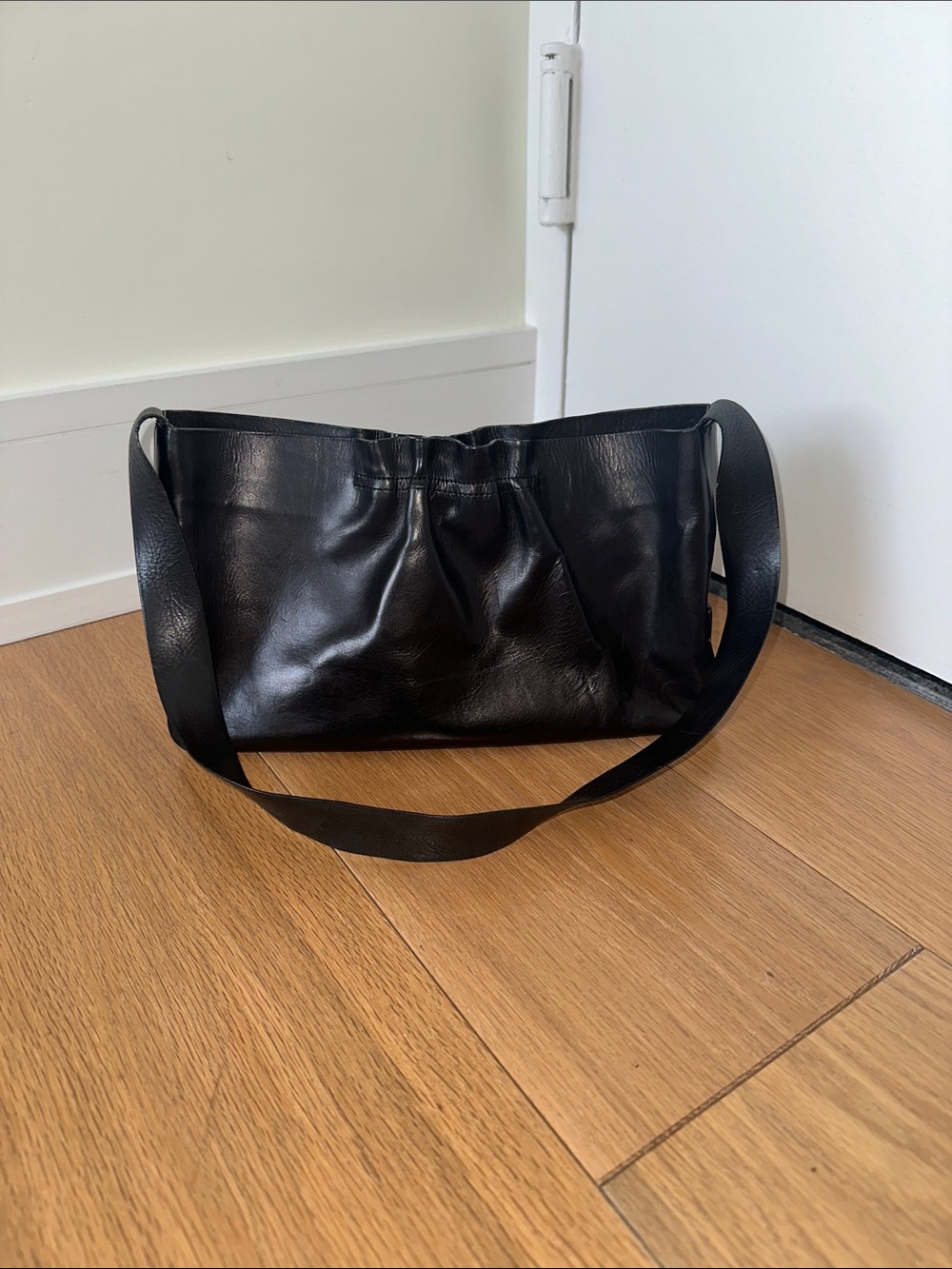 Dark Brown Leather Shoulder Bag by DKNY